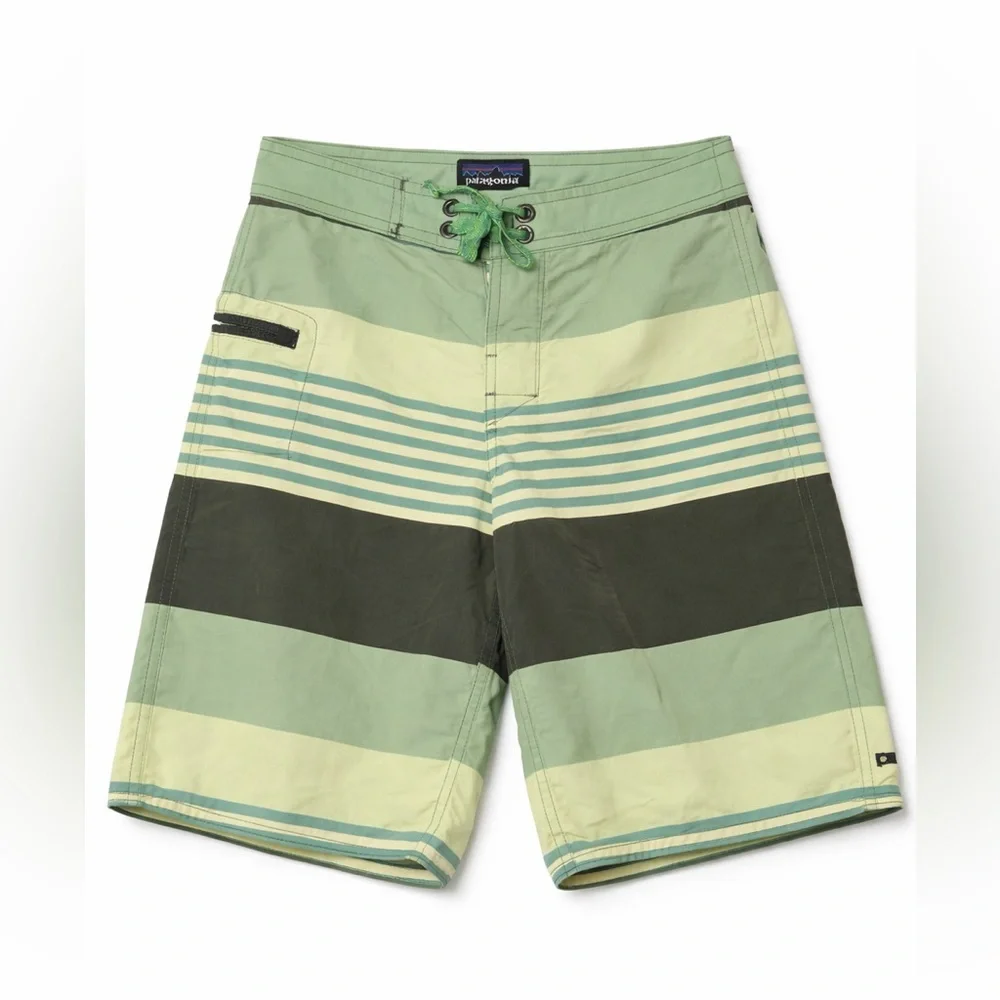 Patagonia‎ Boys Board Shorts Green Stripe Surf Skate Beachcore Y2K- Size 10